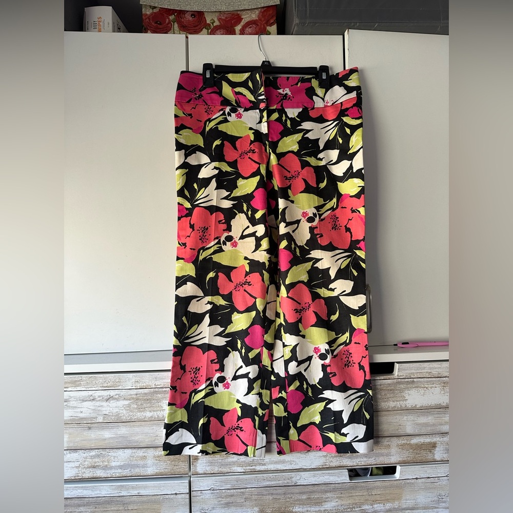 🌺 Cache Floral Wide Leg Crop Pants Size 10 Made in USA Stretch
